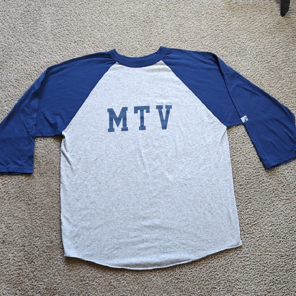 Vintage MTV Navy and Light Gray Raglan Men's Tee Size XL